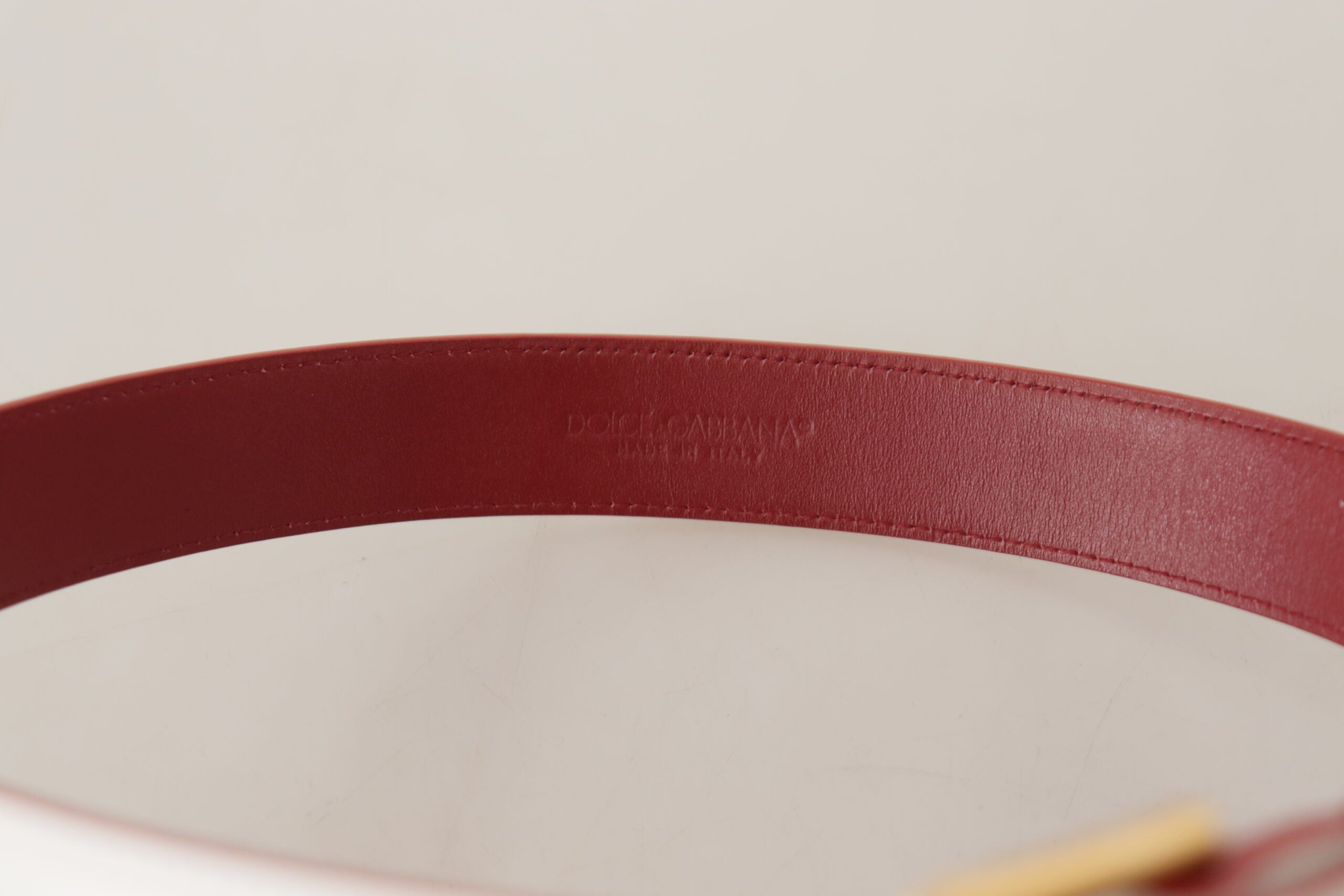 Dolce & Gabbana White Calf Leather Two-Toned Gold Metal Buckle Women's Belt