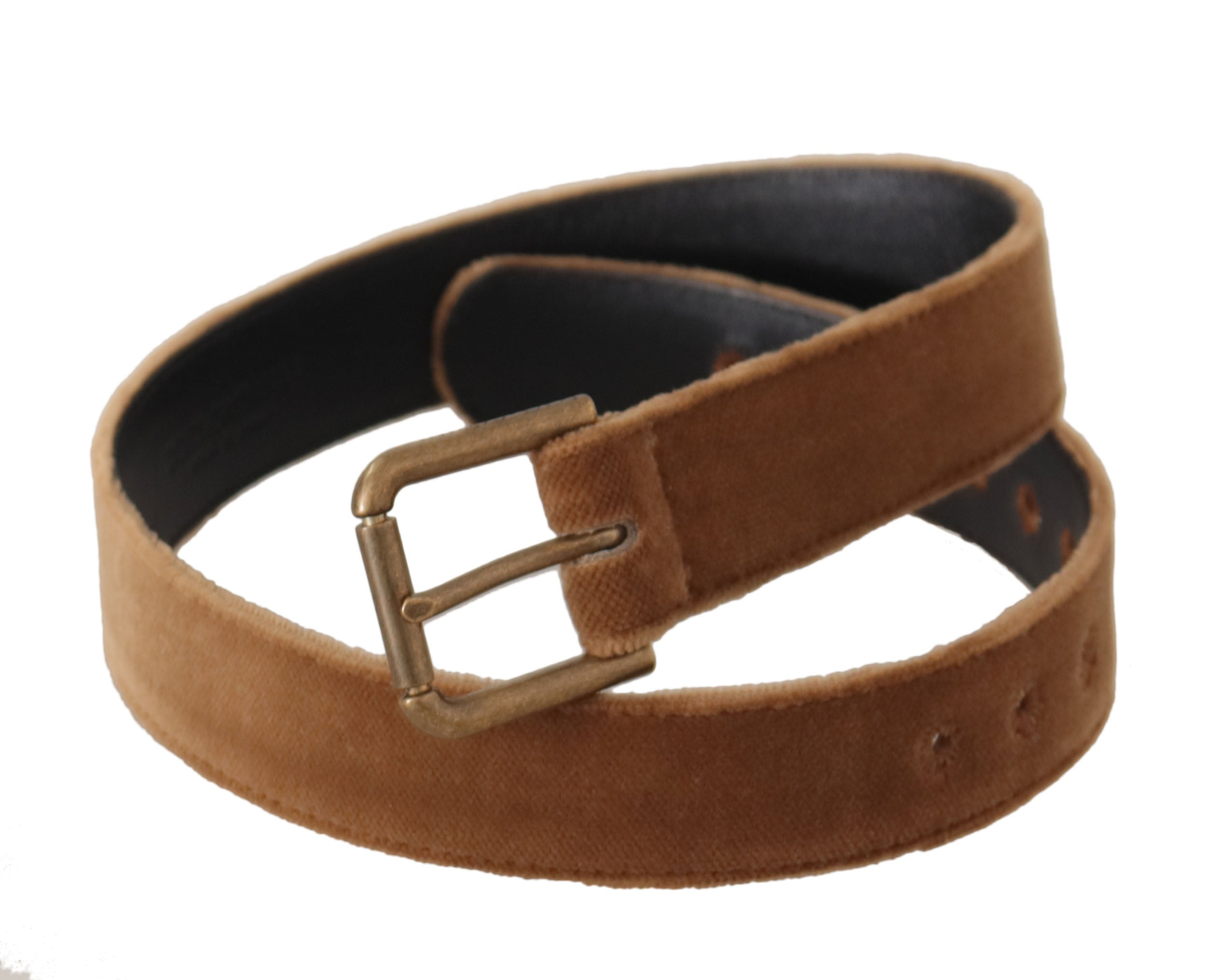 Dolce & Gabbana Brown Velvet Bronze Vintage Logo Metal Buckle Women's Belt
