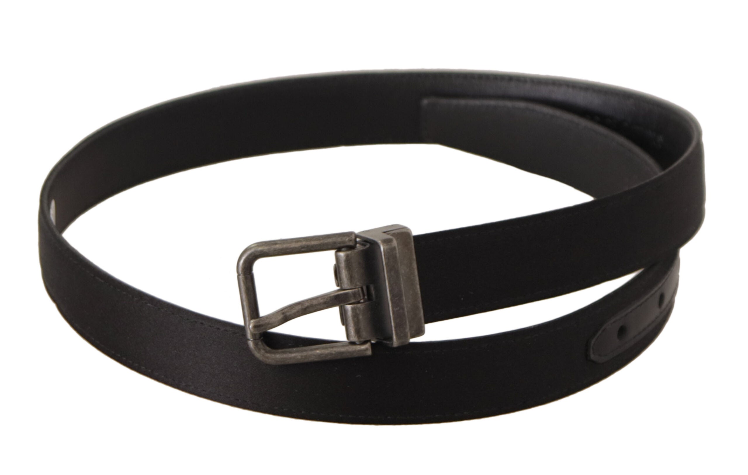 Dolce & Gabbana Black Calfskin Leather Vintage Metal Buckle Women's Belt
