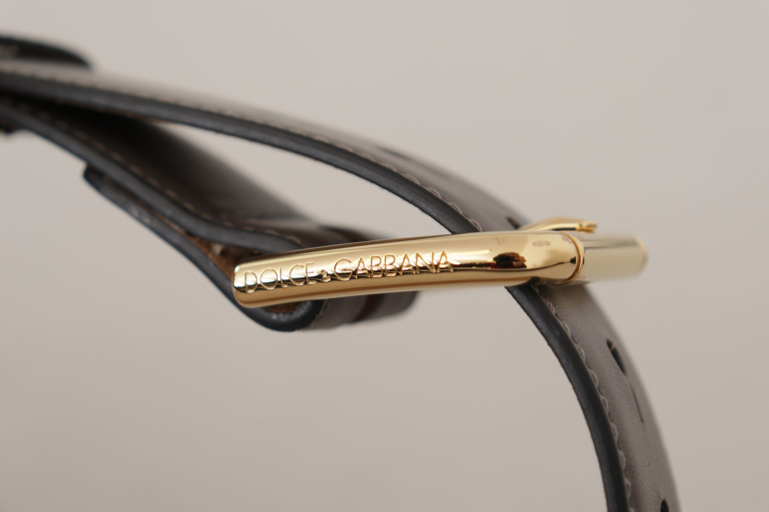 Dolce & Gabbana Gray Calfskin Leather Gold Metal Logo Buckle Women's Belt