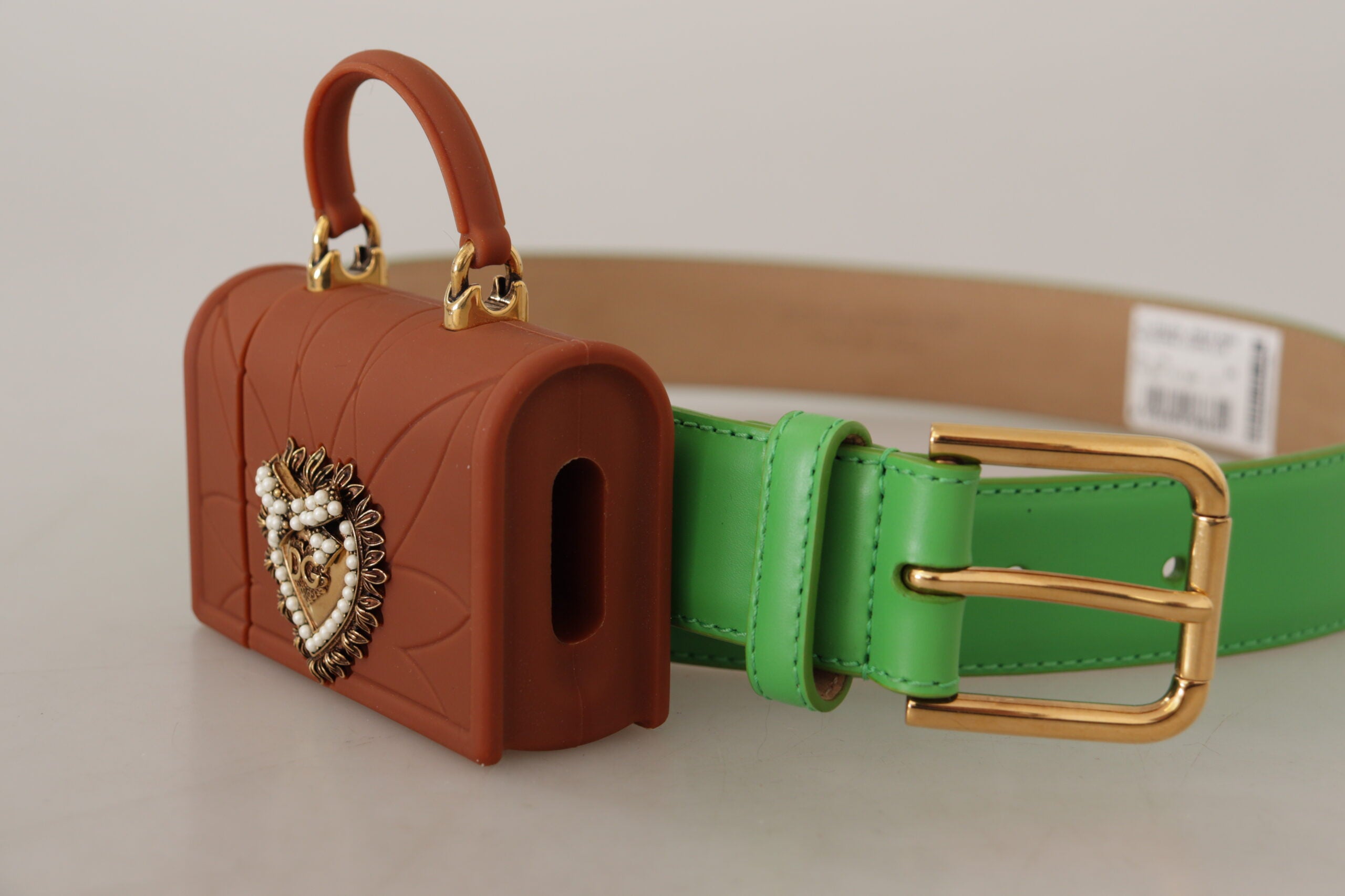 Dolce & Gabbana Green Leather Devotion Heart Micro Bag Headphones Women's Belt