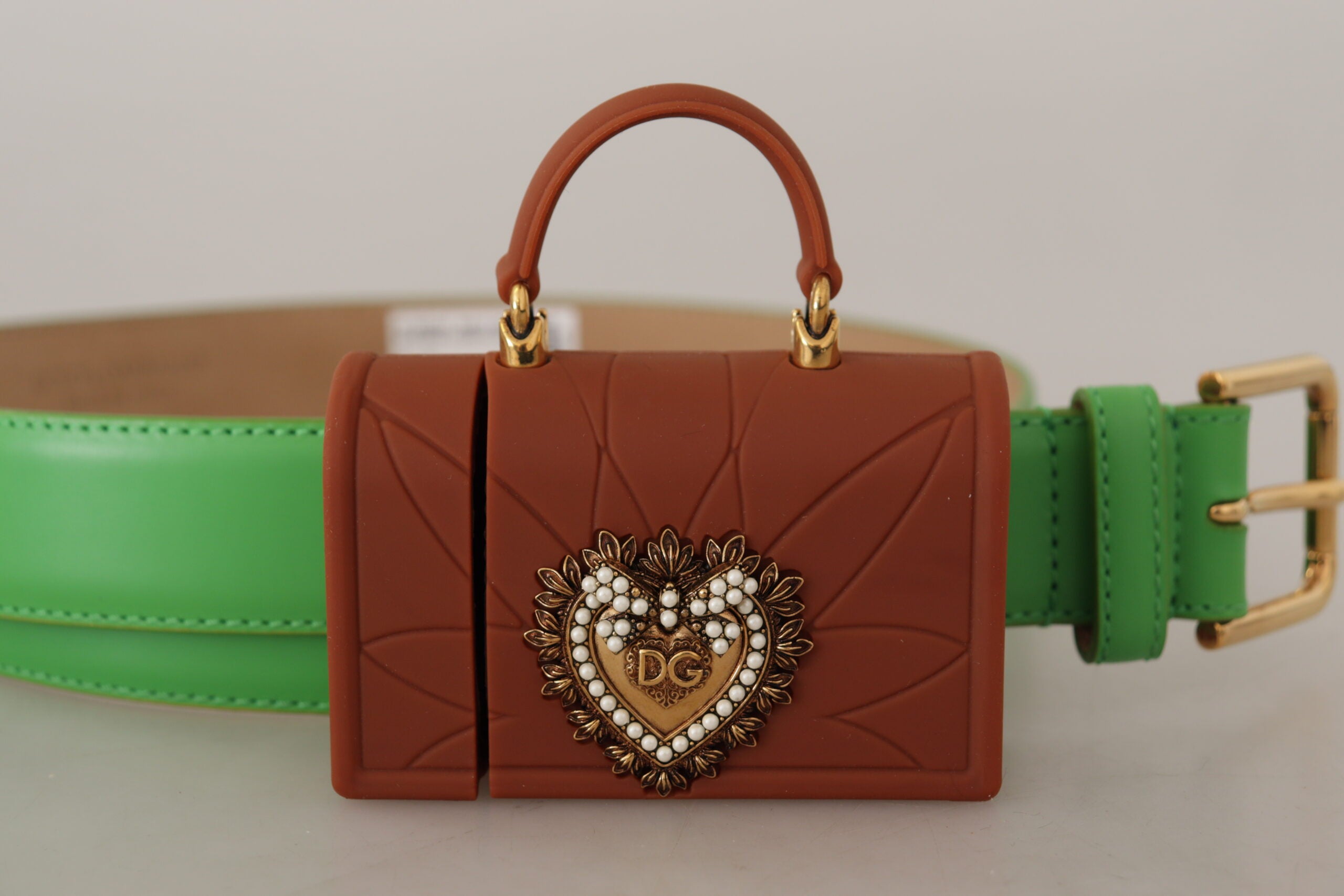 Dolce & Gabbana Green Leather Devotion Heart Micro Bag Headphones Women's Belt
