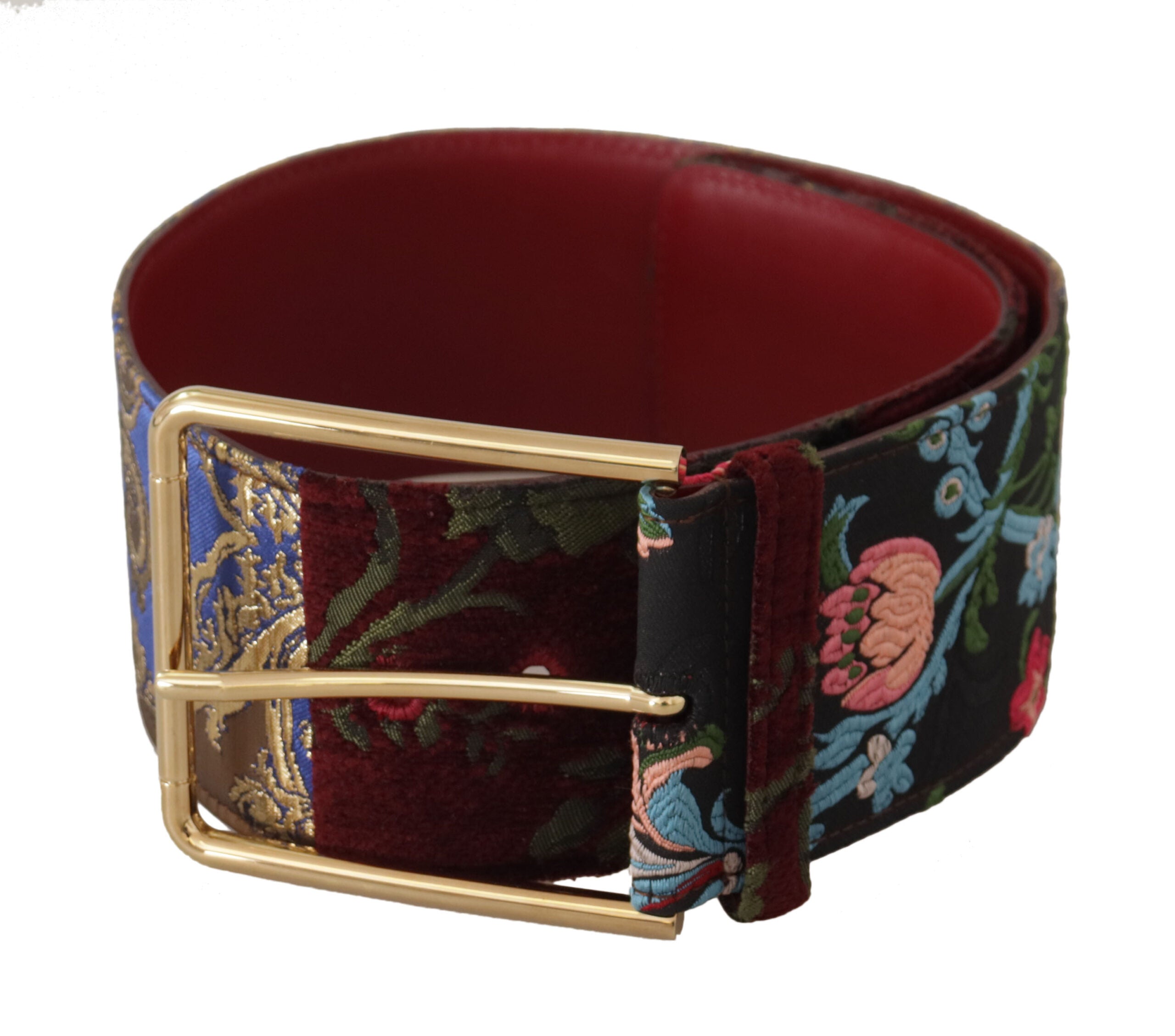 Dolce & Gabbana Red Embroidered Leather Gold Logo Metal Buckle Women's Belt