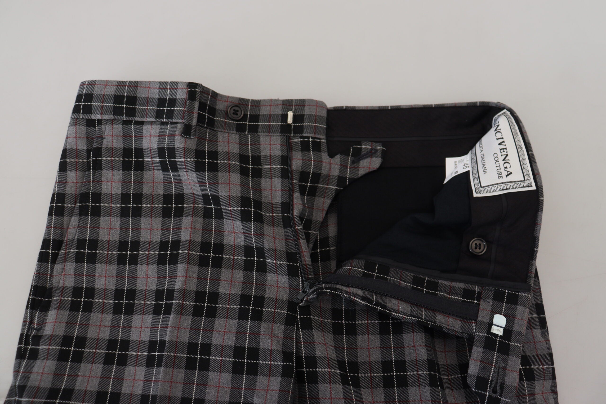 BENCIVENGA Elegant Gray Checked Gentleman's Men's Chinos