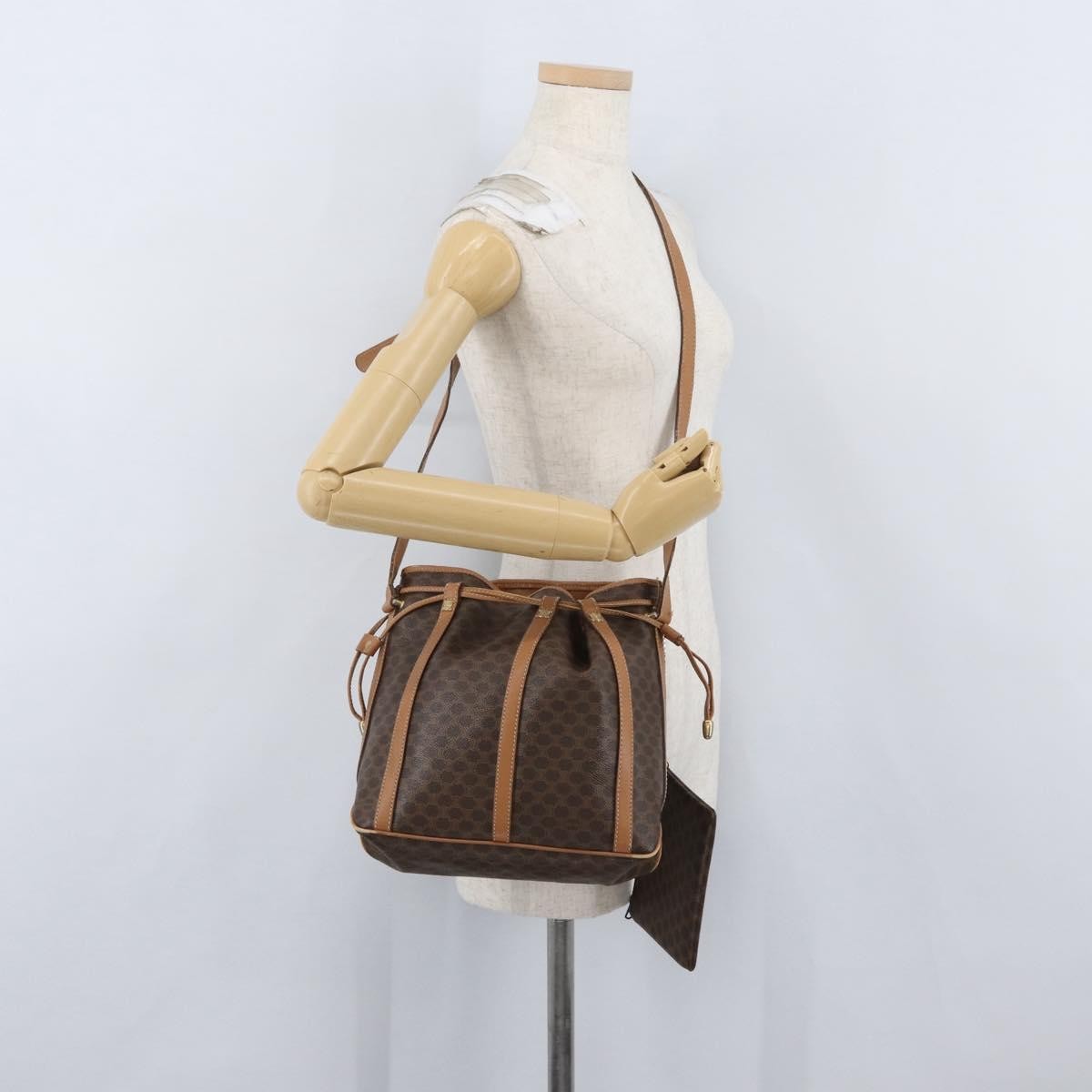 Celine Vintage Shoulder Bag Macadam Canvas & Leather Brown Canvas Shoulder Bag Bag (Pre-Owned)