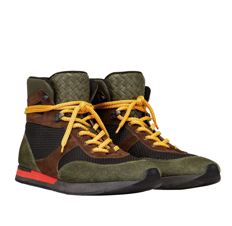 Bottega Veneta Mesh High Top Green / Brown / Black Suede Leather Sneaker 417024 3364