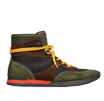 Bottega Veneta Mesh High Top Green / Brown / Black Suede Leather Sneaker 417024 3364