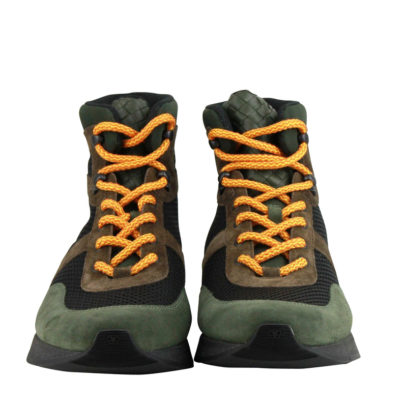 Bottega Veneta Mesh High Top Green / Brown / Black Suede Leather Sneaker 417024 3364