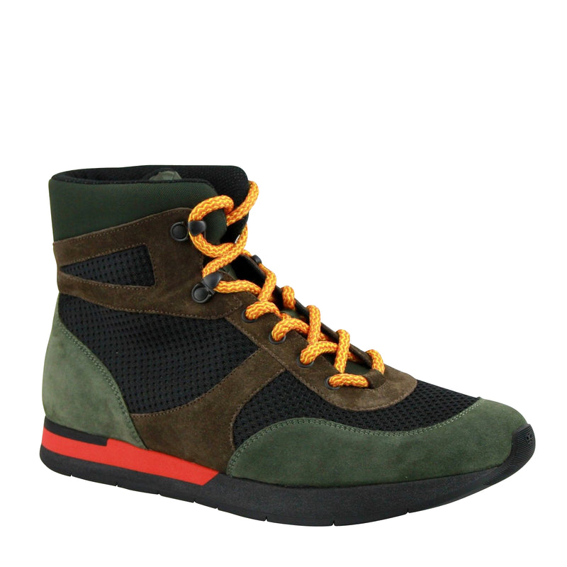 Bottega Veneta Mesh High Top Green / Brown / Black Suede Leather Sneaker 417024 3364