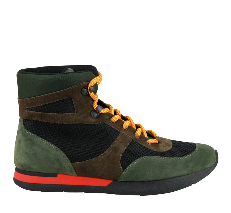 Bottega Veneta Mesh High Top Green / Brown / Black Suede Leather Sneaker 417024 3364