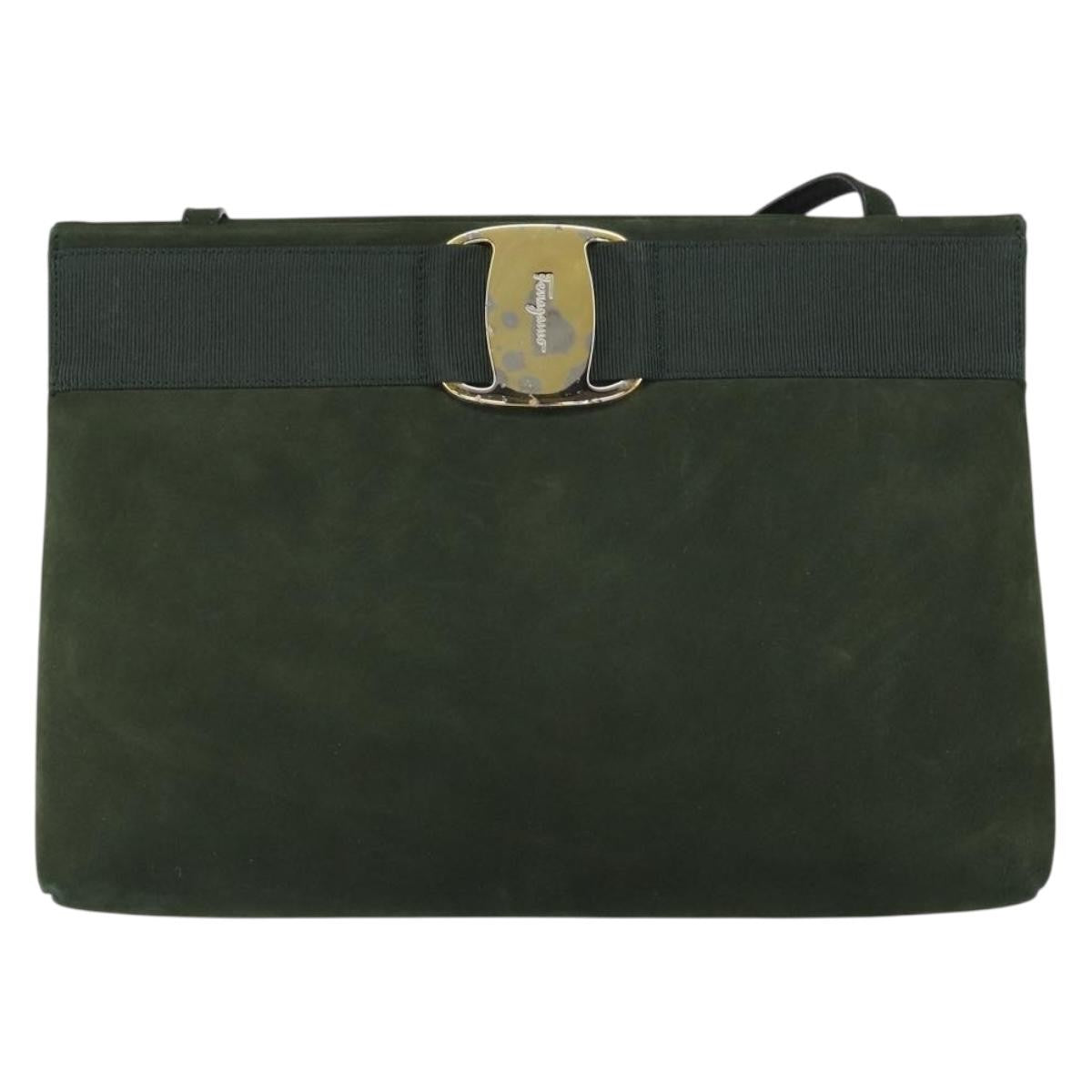 Salvatore Ferragamo Vala Suede Khaki Suede Shoulder Bag Bag (Pre-Owned)
