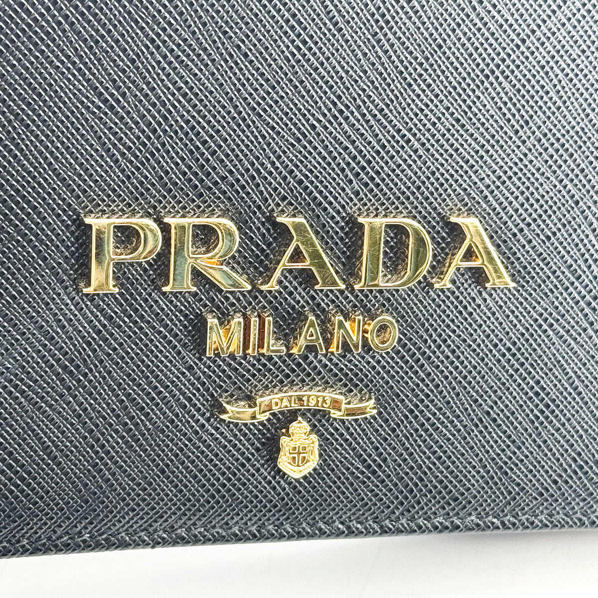Prada Flap Card Case On Chain Saffiano Leather Black Leather Card Holders Accessory (Pre-Owned)