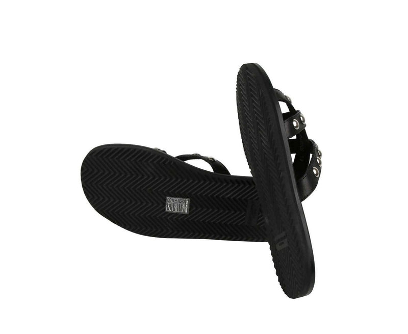 Saint Laurent Men's Black Leather Sandal With Silver Studs (39 EU / 6 US)