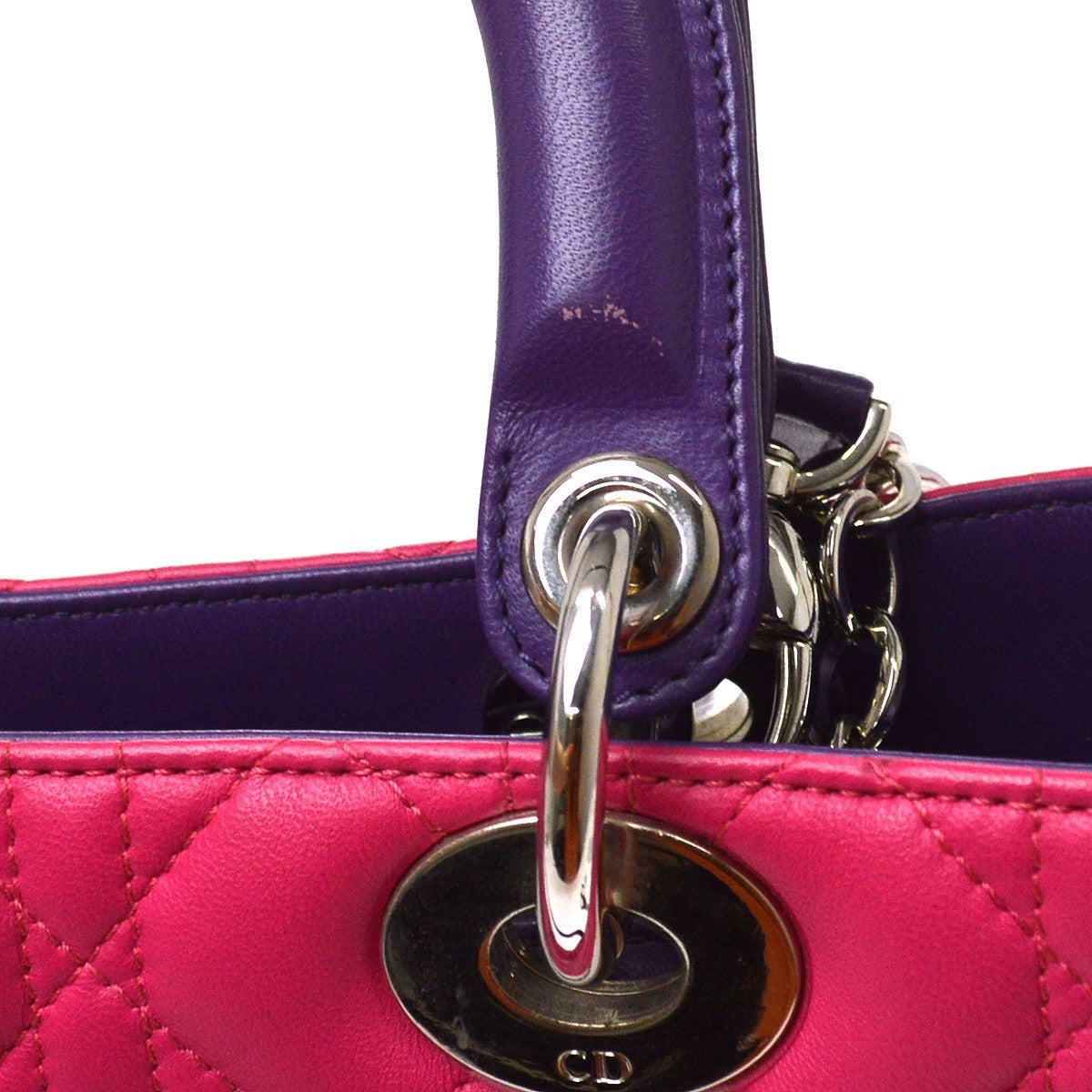 Christian Dior Tricolor Lady Dior Cannage Quilt Leather Multicolour Leather Handbag (Pre-Owned)