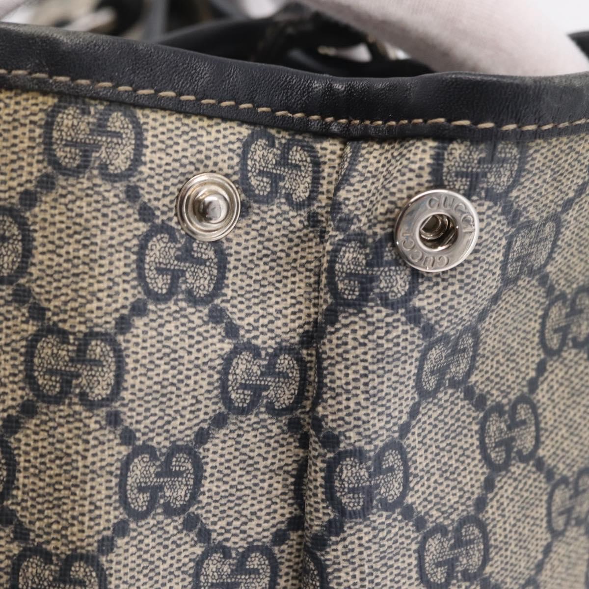 Gucci Open Tote Gg Canvas And Leather Navy Canvas Handbag (Pre-Owned)