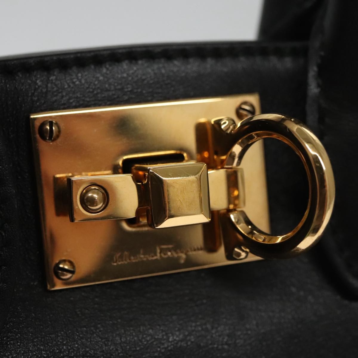Salvatore Ferragamo Studio Satchel Gancini Jacquard And Leather Black Canvas Handbag (Pre-Owned)