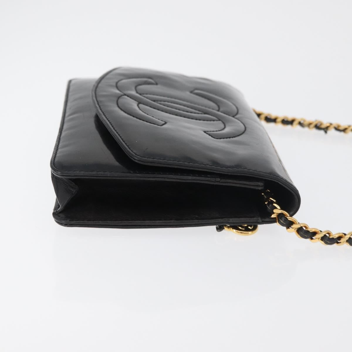 Chanel Vintage Cc Wallet On Chain Patent Black Patent_Leather Shoulder Bag Bag (Pre-Owned)