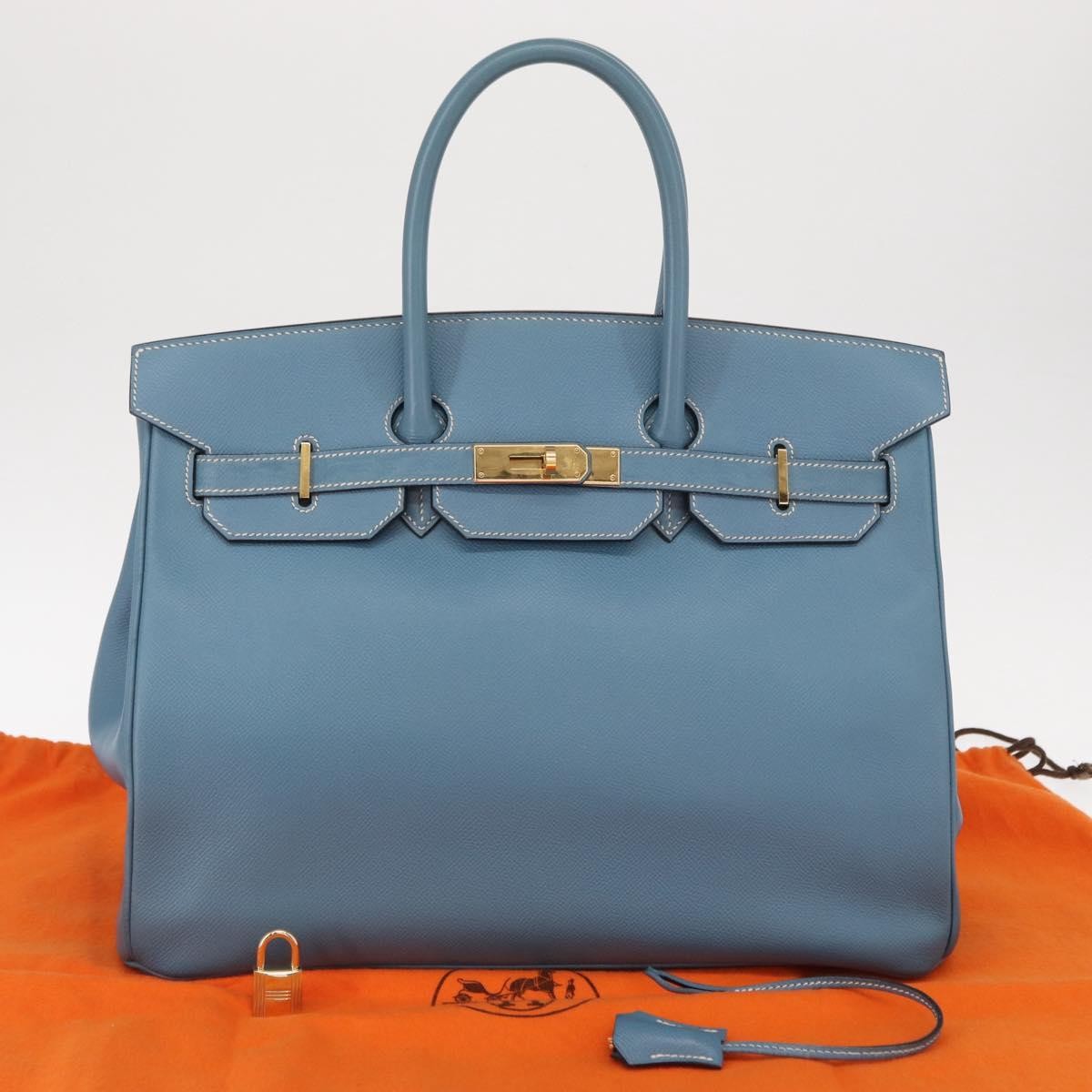 Hermes Birkin Blue Epsom With Gold Hardware Blue Leather Handbag (Pre-Owned)
