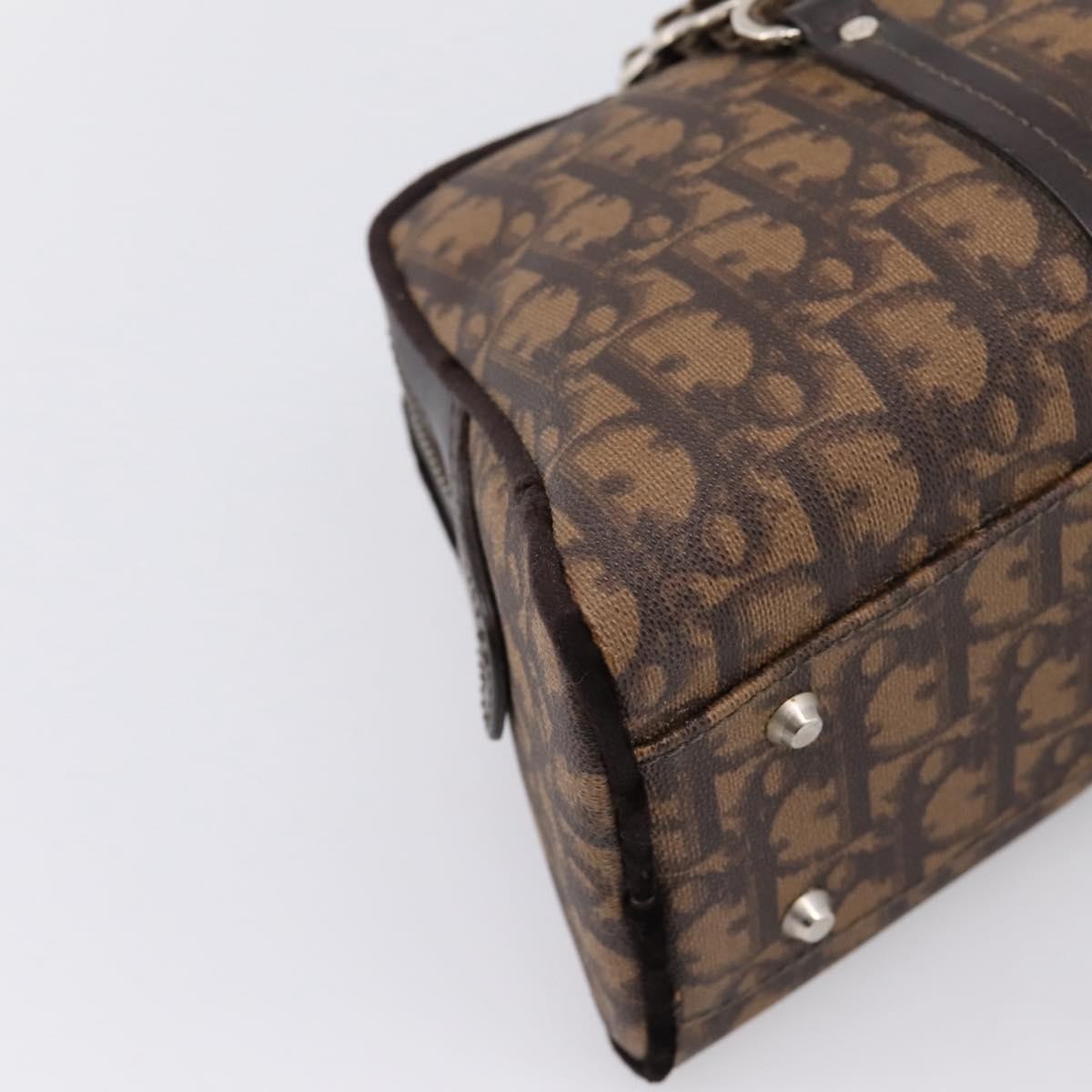 Christian Dior Vintage Trotter Romantique Zip Satchel Diorissimo Coated Canvas Brown Canvas Handbag (Pre-Owned)
