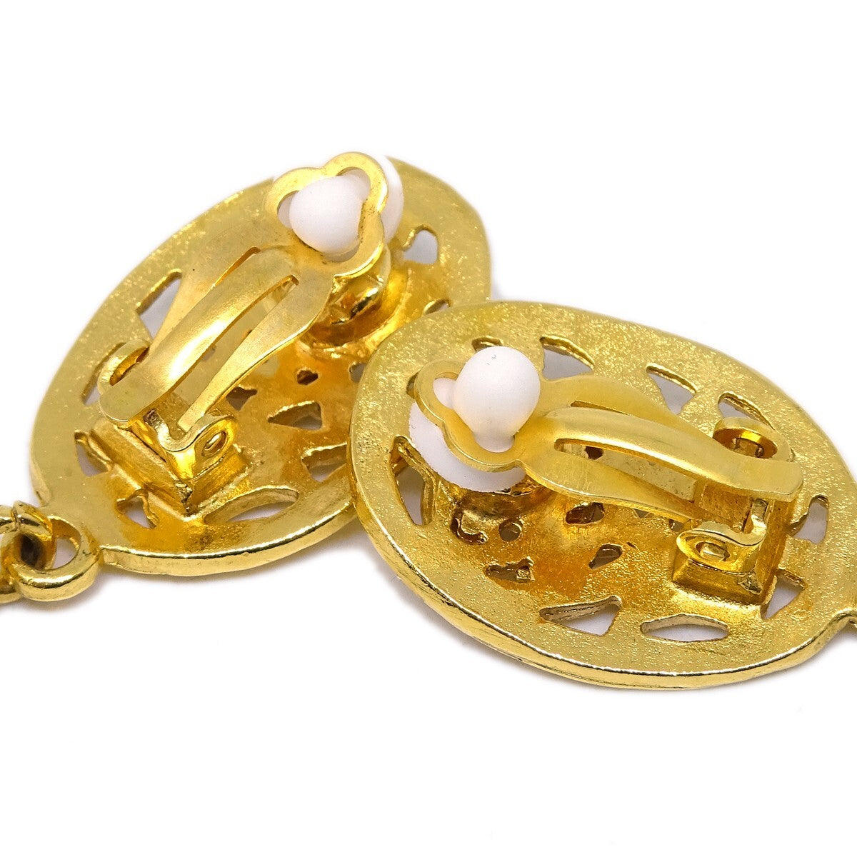 Chanel Cc Oval Tag Drop Hoop Metal Gold Gold_Plated Earrings Jewelry (Pre-Owned)