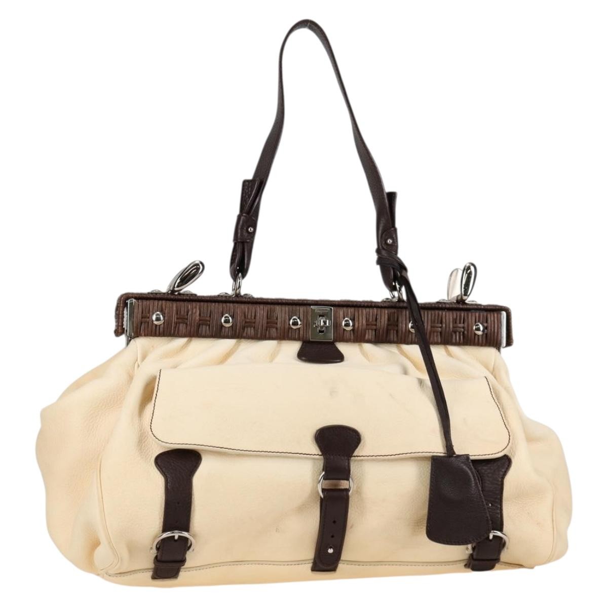 Salvatore Ferragamo Gancini Leather Beige Leather Handbag (Pre-Owned)