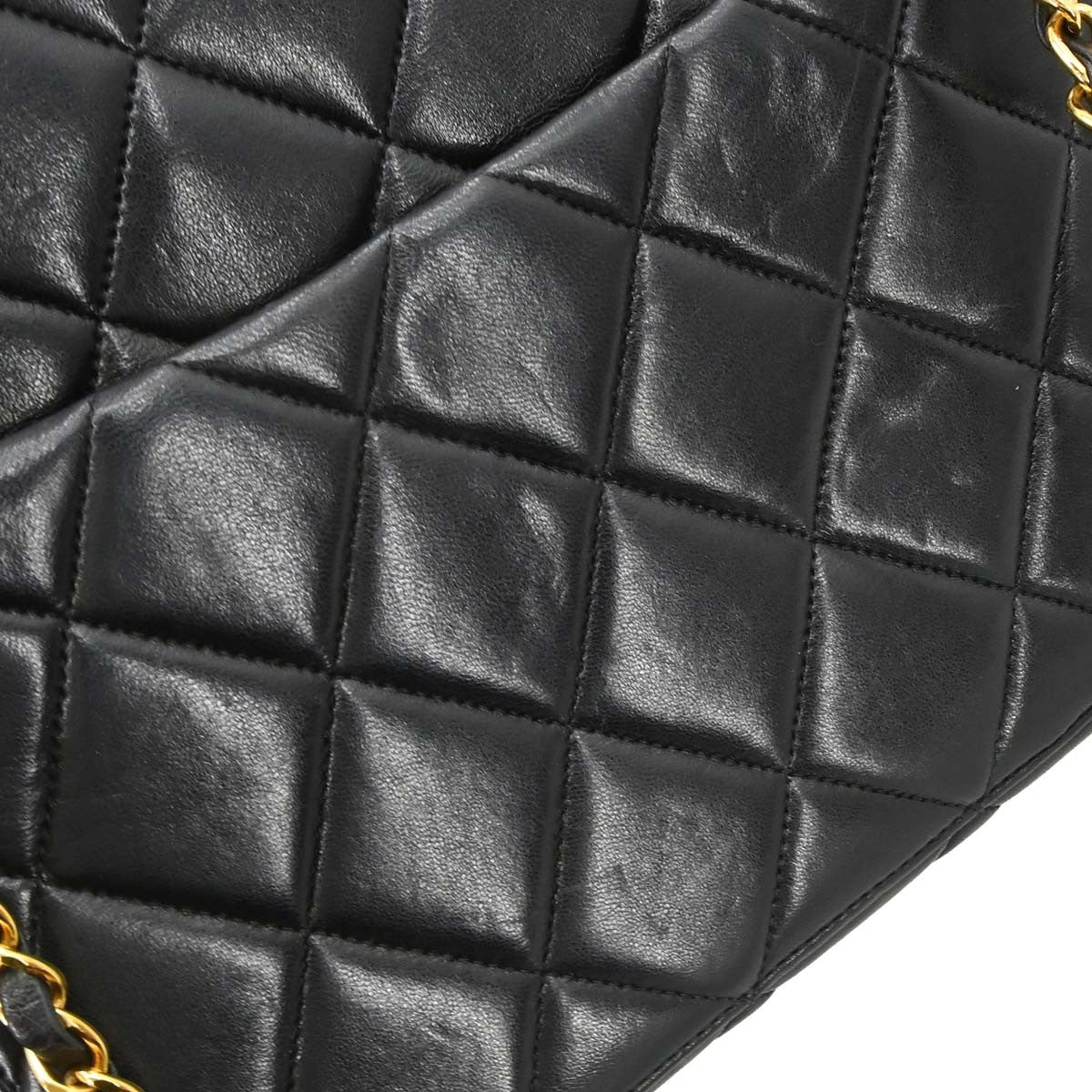 Chanel Vintage Chain Tote Quilted Lambskin Black Leather Tote Bag Bag (Pre-Owned)