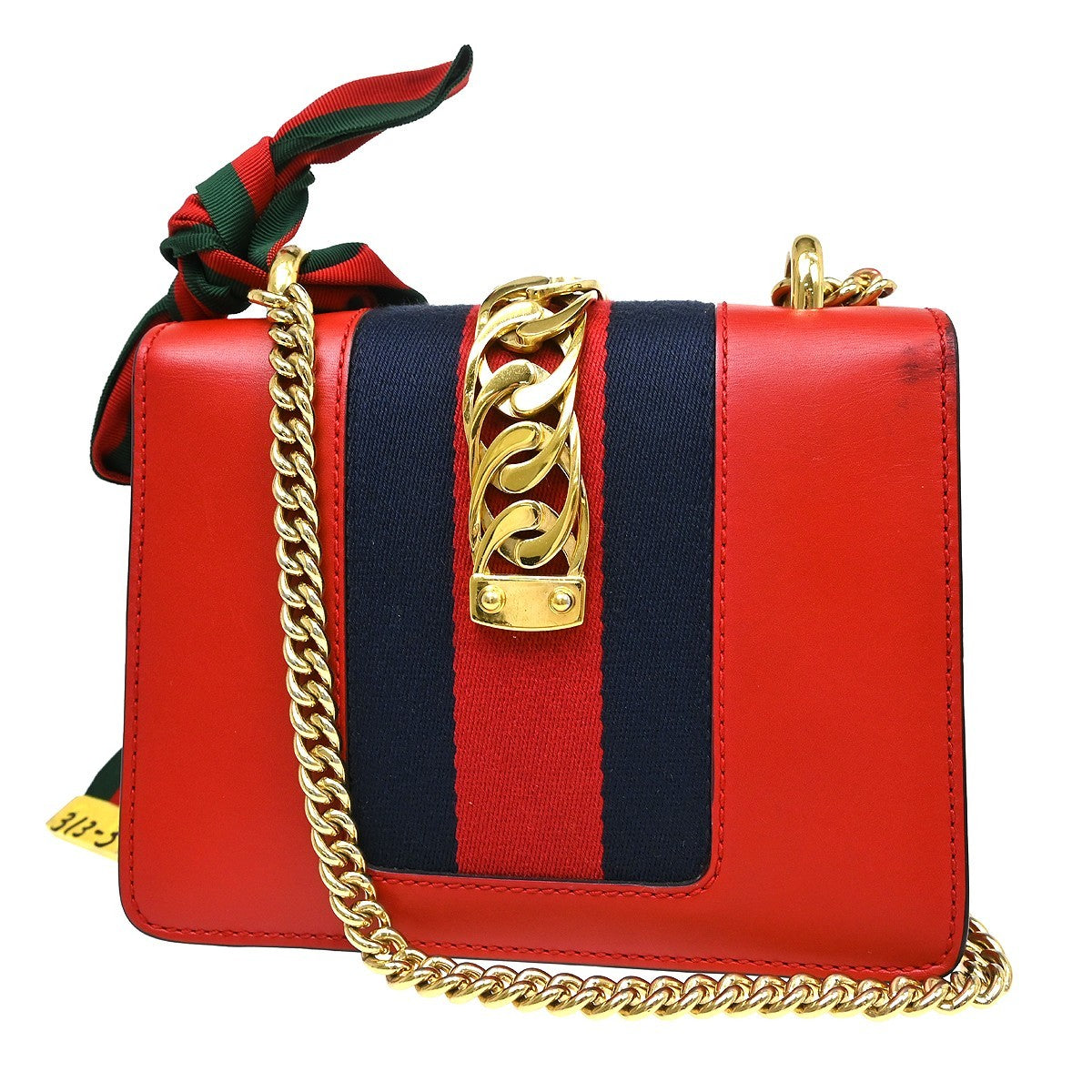 Gucci Sylvie Chain Leather Red Leather Shoulder Bag Bag (Pre-Owned)
