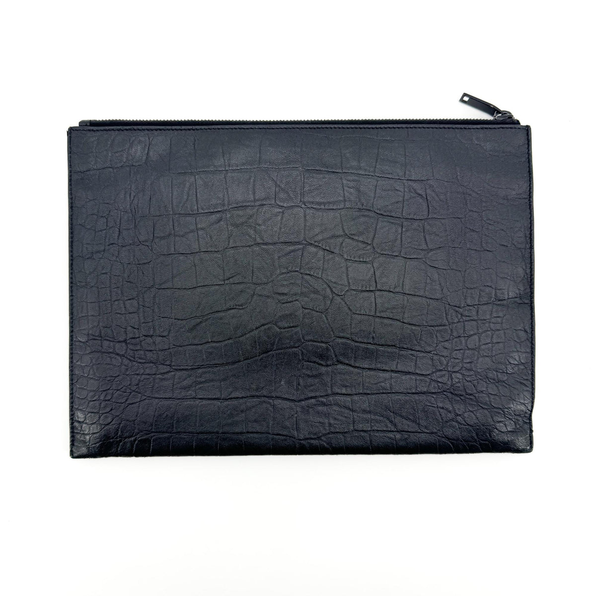 Saint Laurent Classic Monogram Zip Crocodile Embossed Leather Black Leather Clutche & Pouche Bag (Pre-Owned)