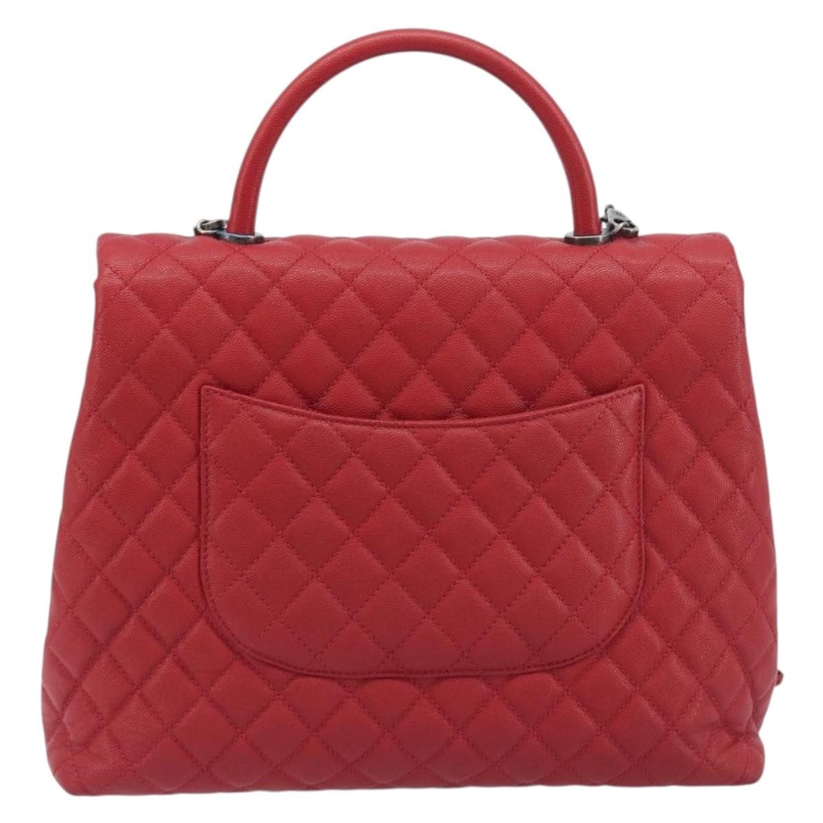 Chanel Coco Top Handle Caviar Red Calfskin Handbag (Pre-Owned)