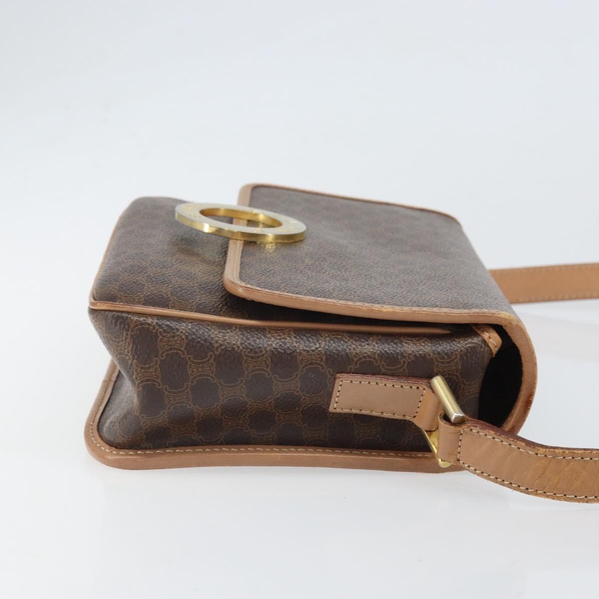 Celine Vintage Macadam Circle Logo Canvas And Leather Brown Pvc Shoulder Bag Bag (Pre-Owned)