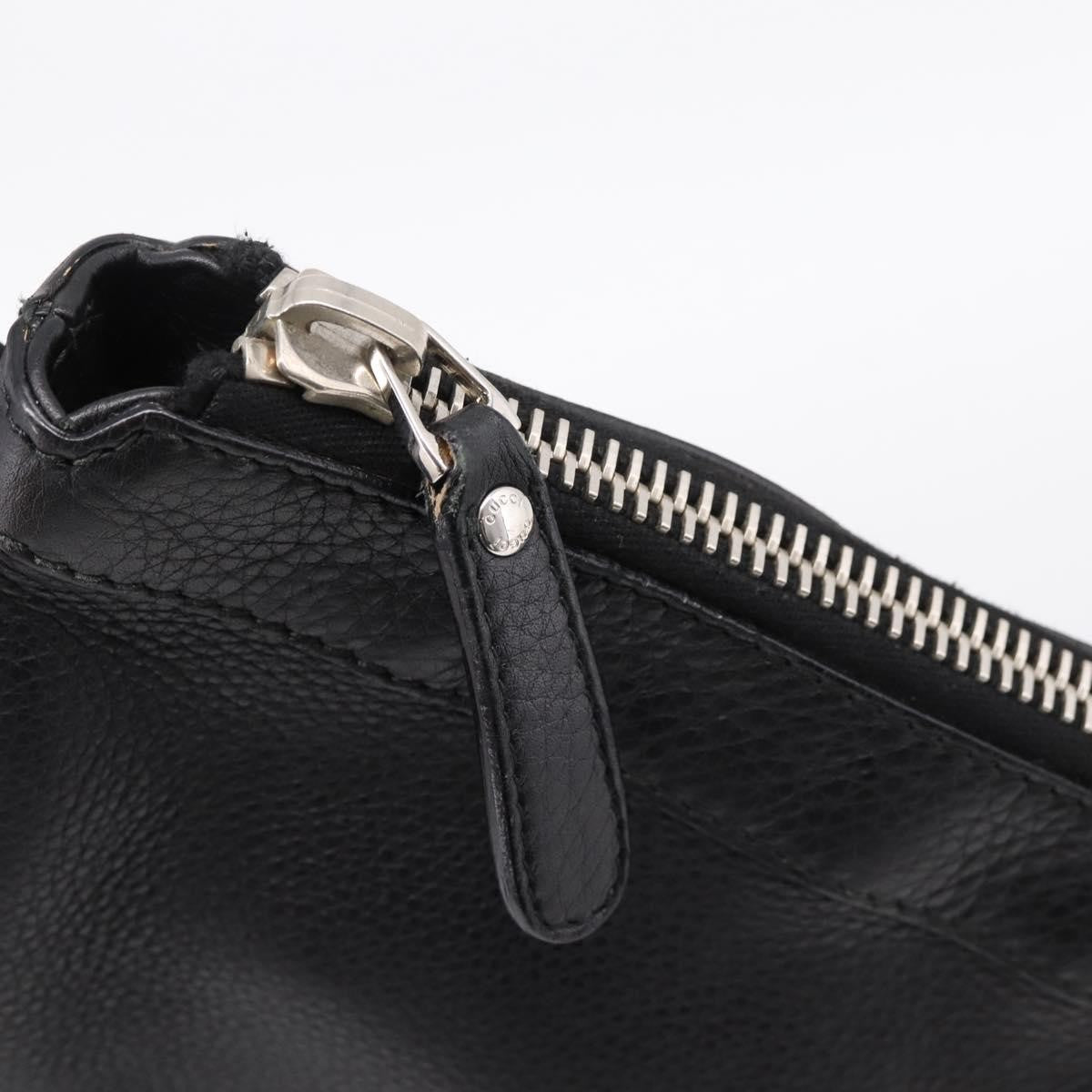 Gucci Zip Messenger Leather With Striped Detail Black Leather Handbag (Pre-Owned)