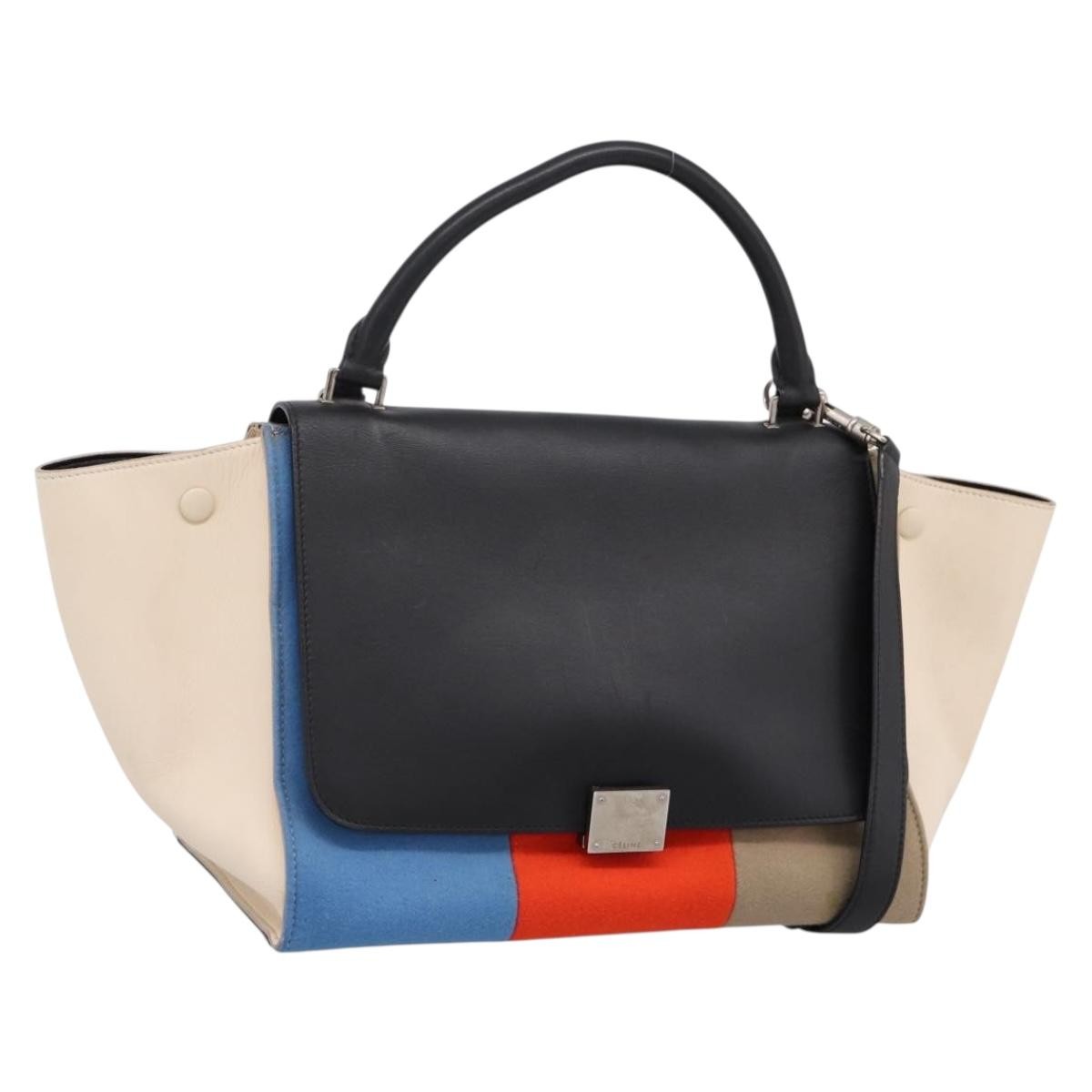 Celine Tricolor Trapeze Leather Beige Wool Handbag (Pre-Owned)