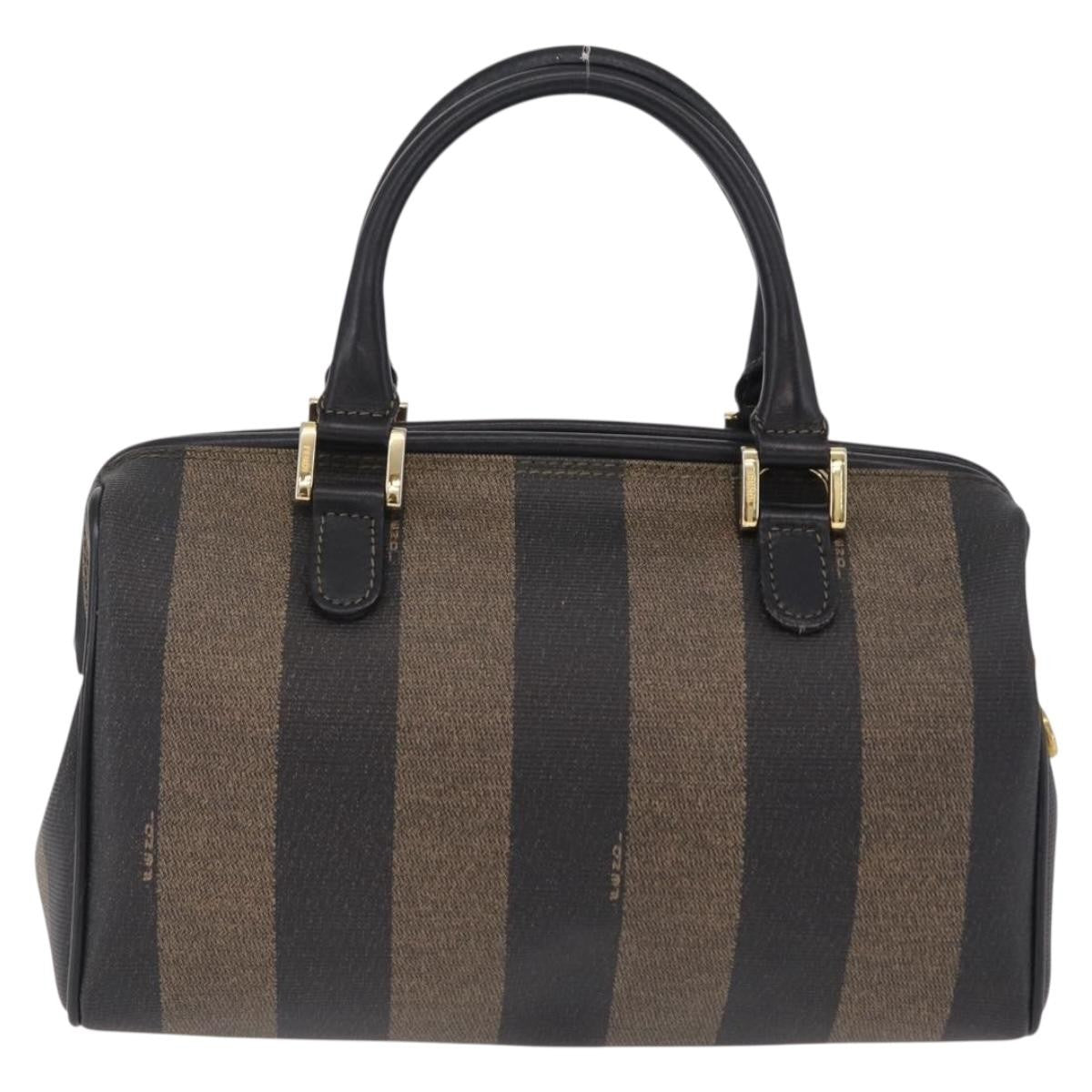 Fendi Vintage Pequin Boston Coated Canvas Brown Canvas Handbag (Pre-Owned)