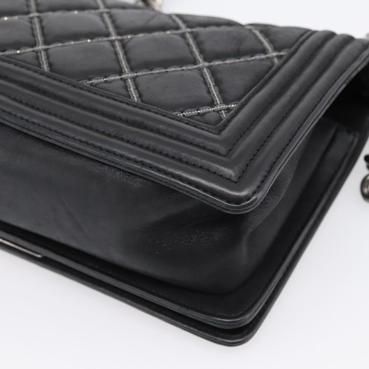 Chanel Boy Flap Quilted Calfskin With Micro Chain Detail Black Leather Shoulder Bag Bag (Pre-Owned)