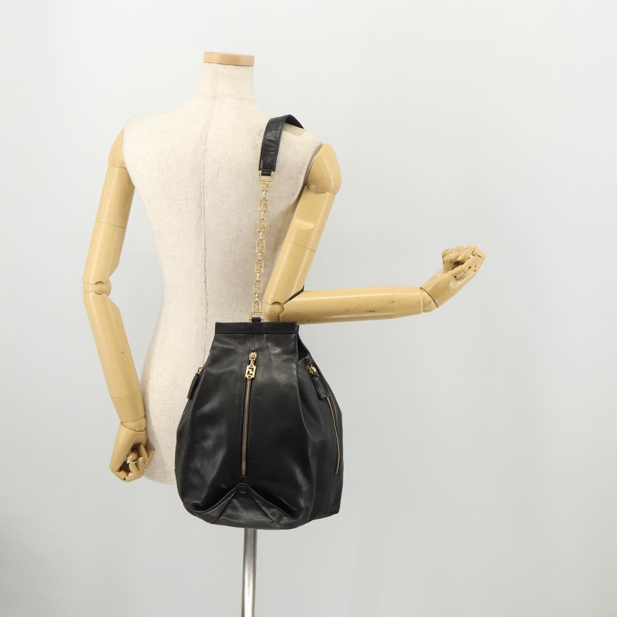 Versace Vintage Leather Black Leather Shoulder Bag Bag (Pre-Owned)