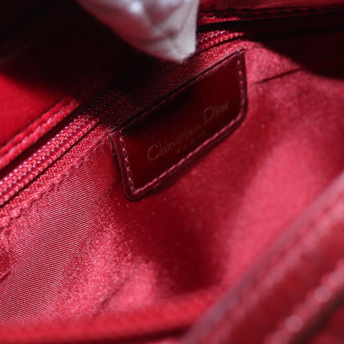 Christian Dior Lady Dior Zip Pochette Cannage Quilt Lambskin Red Leather Bag (Pre-Owned)