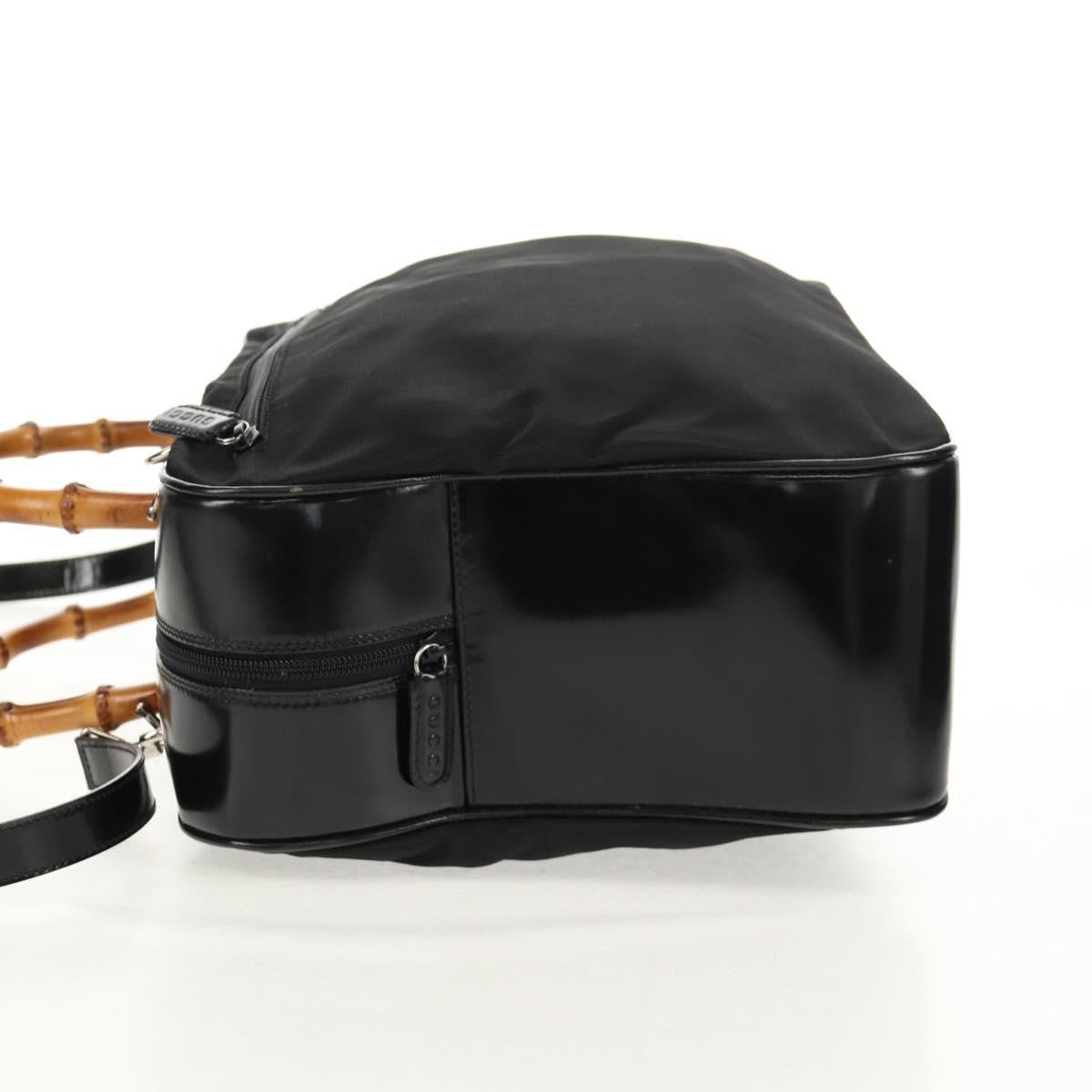 Gucci Vintage Bamboo Handle Nylon Black Nylon Handbag (Pre-Owned)