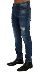 Frankie Morello Chic Slim Fit Blue Distressed Men's Jeans