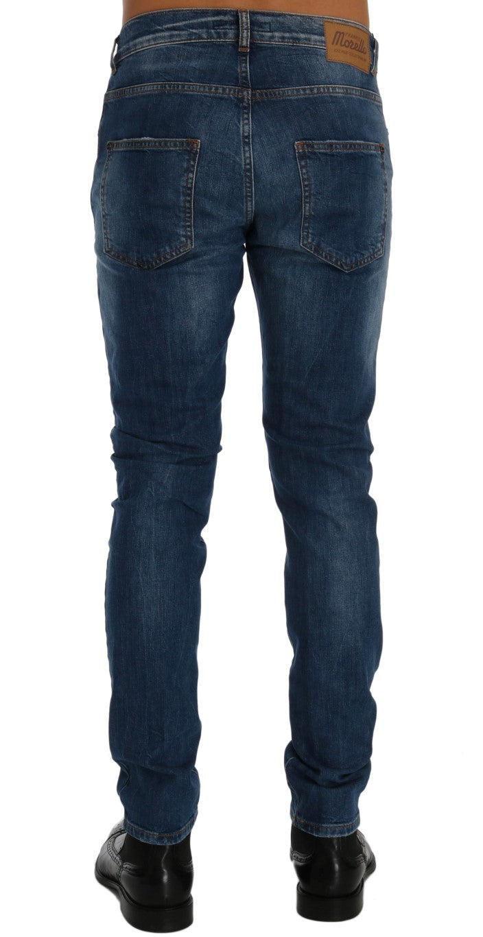Frankie Morello Chic Slim Fit Blue Distressed Men's Jeans