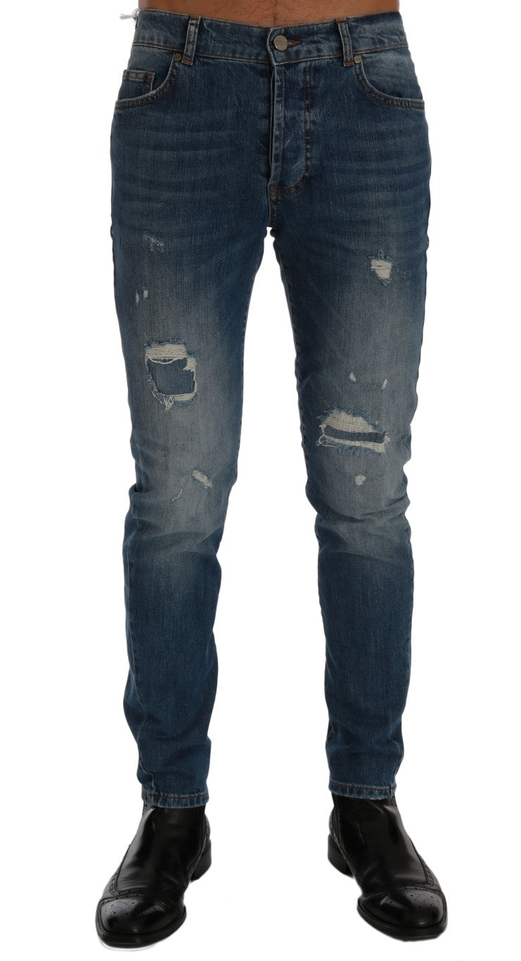 Frankie Morello Blue Wash Torn Dunfermile Slim Fit Men's Jeans