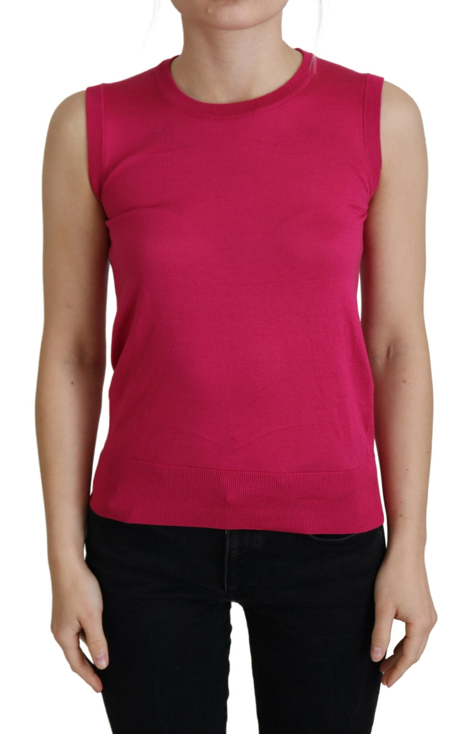 Dolce & Gabbana Pink Silk Vest Pullover Crewneck Tank Women's Top