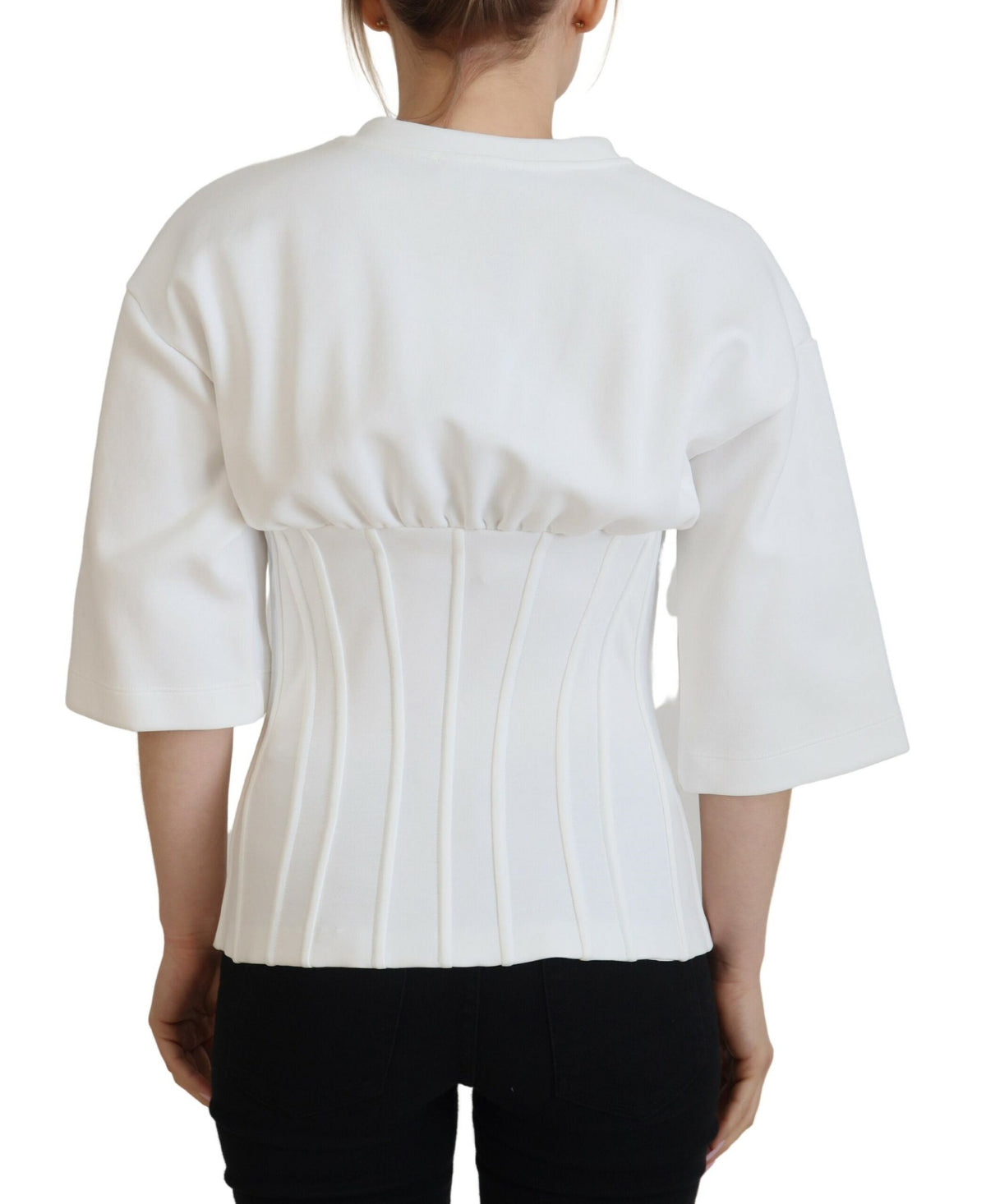 Dolce & Gabbana White Corset Stretch Cotton Top Women's T-shirt (Pre-Owned)