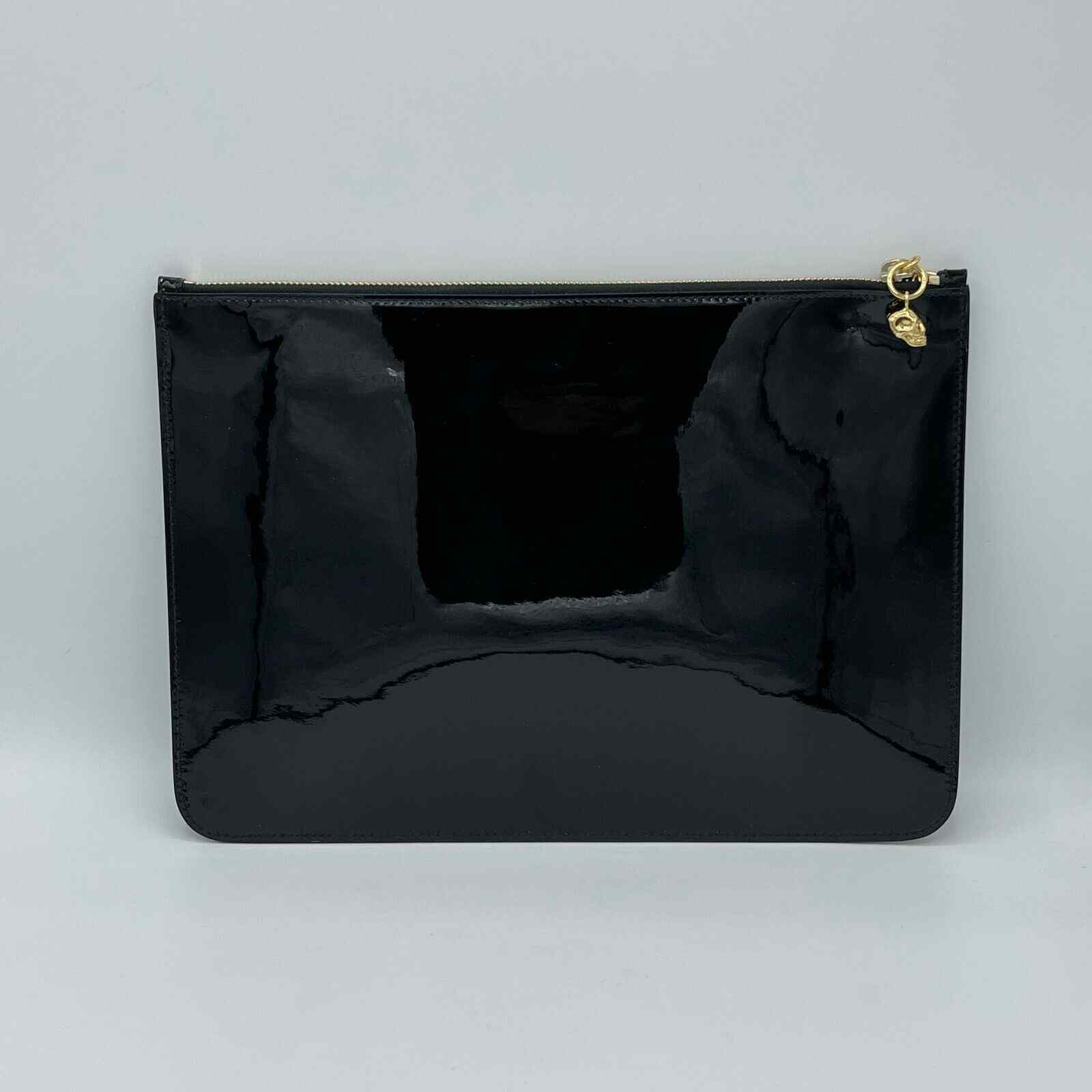 Alexander McQueen Women's Black Patent Leather Skull Charm Large Pouch