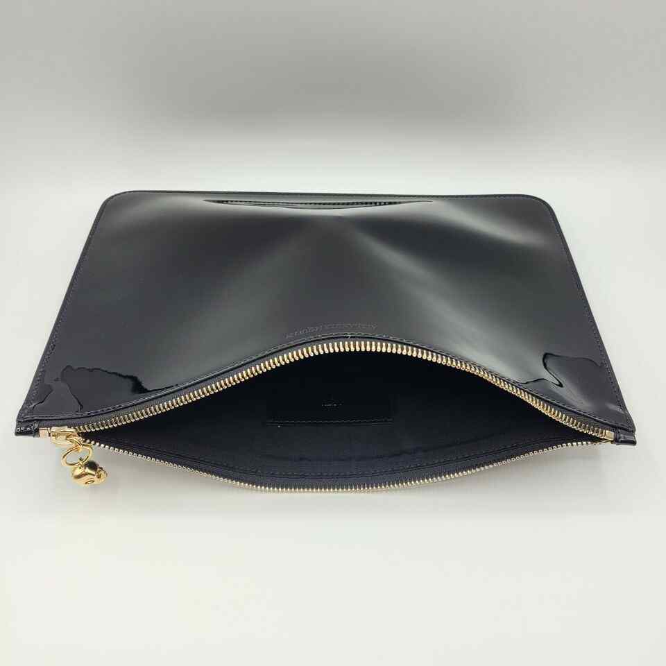 Alexander McQueen Women's Black Patent Leather Skull Charm Large Pouch