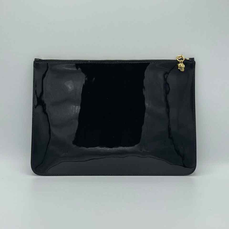 Alexander McQueen Women's Dark Navy Patent Leather Skull Large Pouch
