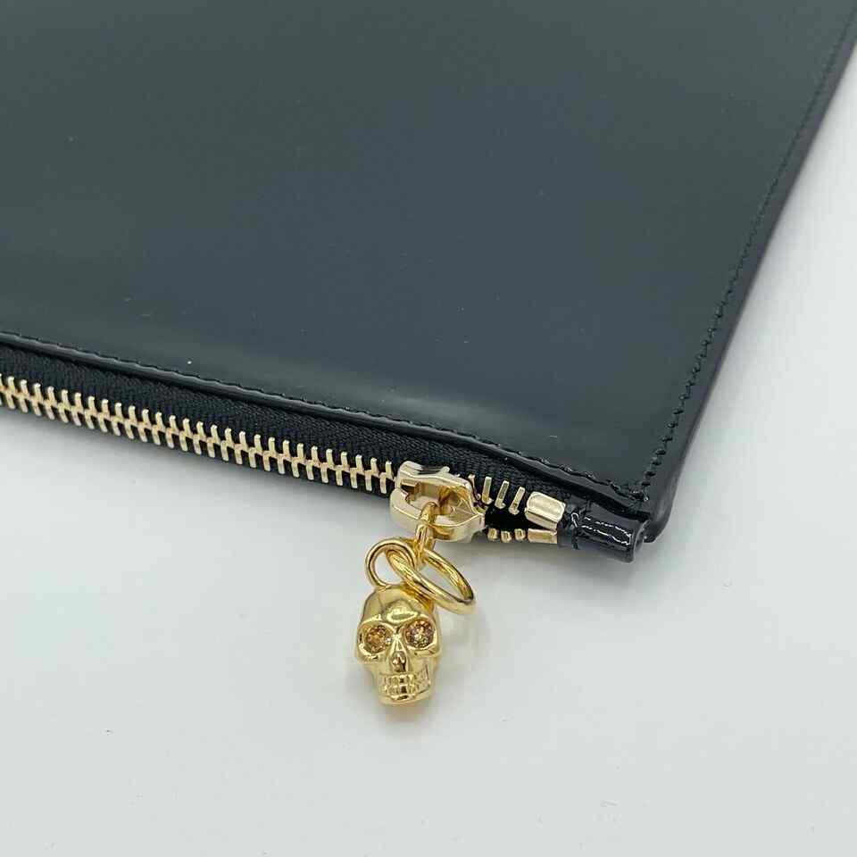 Alexander McQueen Women's Dark Navy Patent Leather Skull Large Pouch