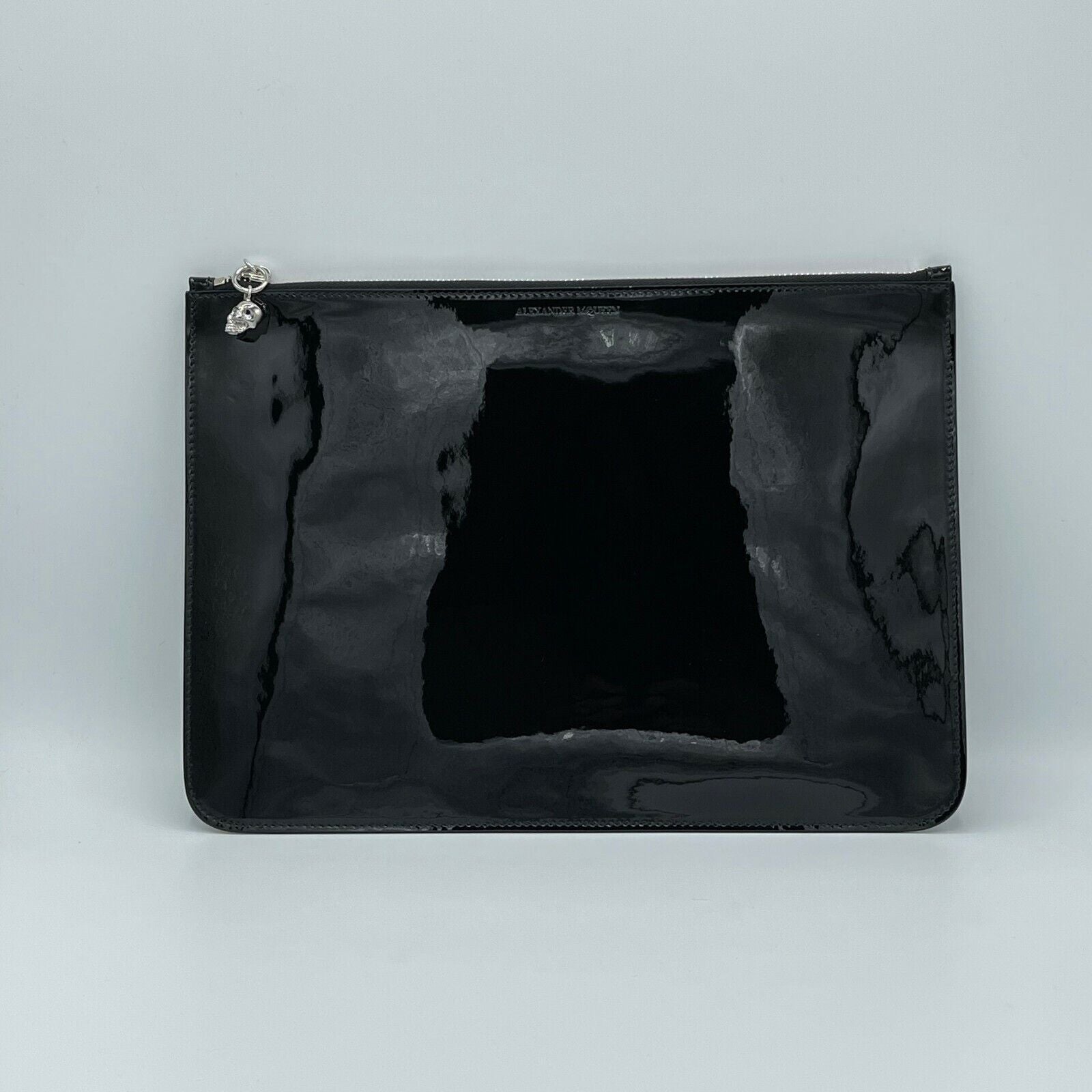 Alexander McQueen Women's Black Patent Leather Skull Charm Large Pouch
