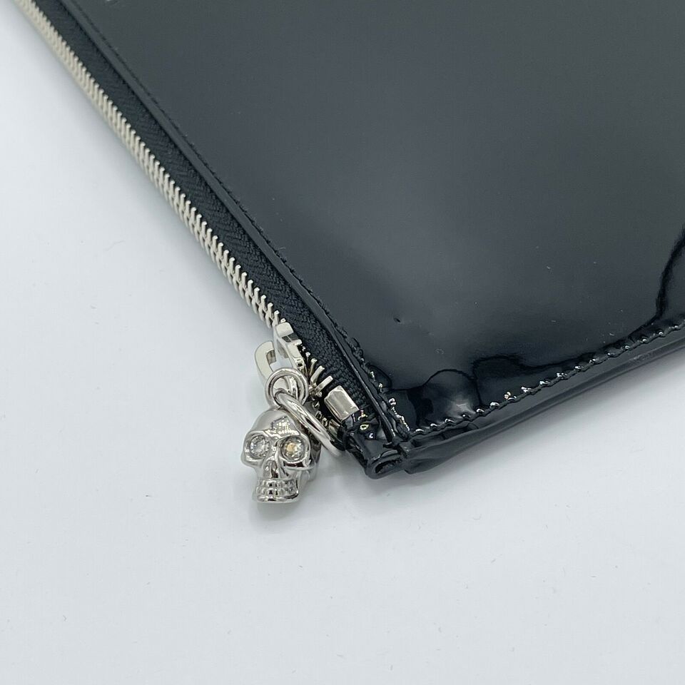 Alexander McQueen Women's Black Patent Leather Skull Charm Large Pouch