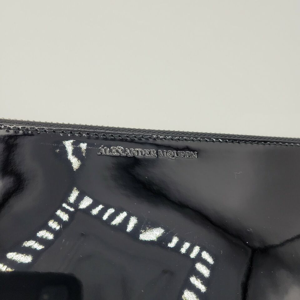 Alexander McQueen Women's Black Patent Leather Skull Charm Large Pouch
