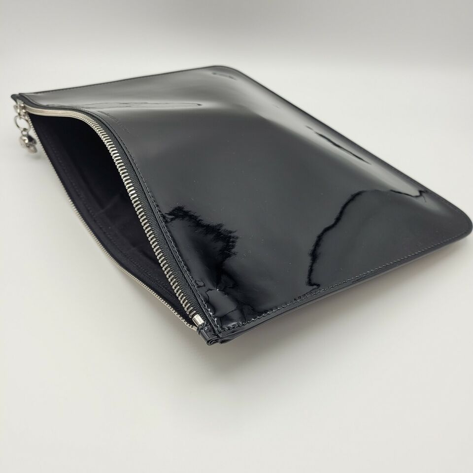 Alexander McQueen Women's Black Patent Leather Skull Charm Large Pouch